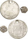 Bolivien
Karl II. 1665-1700 1/2 Real 1678, Potosi Schiffsgeld. Dazu 8 Reales 1797, PTS/PP-Potosi Cayon 6678, 13077 KM 22, 73 2 Stück. Gelocht, fast s...