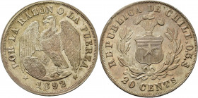 Chile
 20 Centavos 1892, So-Santiago de Chile Lichtenrader Prägung KM 138.4 Fast prägefrisch