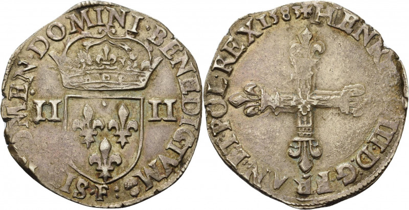 Frankreich
Heinrich III. 1574-1589 1/4 Écu 1583, F-Angers Duplessy 1133 Ciani 1...