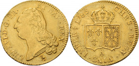 Frankreich
Ludwig XVI. 1774-1793 Doppel Louis d'or à la tête nue 1786, A-Paris Überprägung Gadoury 363 Duplessy 1706 Friedberg 474 GOLD. 15.33 g. Ran...
