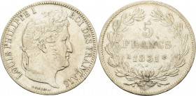 Frankreich
Louis Philippe 1830-1848 5 Francs 1831, A-Paris Gadoury 677 a Davenport 90 Sehr schön