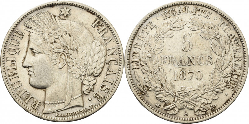 Frankreich
Dritte Republik 1870-1940 5 Francs 1870, A-Paris Mit Rv-Umschrift Ga...