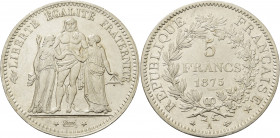 Frankreich
Dritte Republik 1870-1940 5 Francs 1875, A-Paris Gadoury 745 a Davenport 92 Vorzüglich