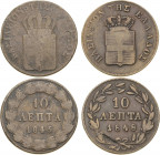 Griechenland
Otto I. 1832-1862 10 Lepta 1845 und 1848, Athen Divo 19 b, 20 b KM 25, 29 2 Stück. Schön-fast sehr schön