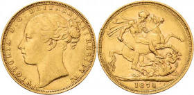 Großbritannien
Victoria 1837-1901 Sovereign 1871, o.Mzz.-London Spink 3853 B Friedberg 388 Schlumberger 181 GOLD. 7.97 g. Kl. Randfehler, sehr schön-...