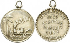 Großbritannien
Victoria 1837-1901 Kleine Silbermedaille 1897 (unsigniert) Diamond Jubilee. Dampflokomotive nach links / 6 Zeilen Schrift. 13 mm, 1,04...