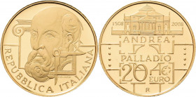 Italien-Republik seit 1946
 20 Euro 2008. 500. Geburtstag Andrea Palladio. 6,45 g 900 er Gold. Im Originaletui mit Zertifikat Schön 301 Friedberg 156...