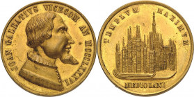 Italien-Mailand
Medaillen Vergoldete Bronzemedaille 1886 (unsigniert) 500-Jahrfeier der Erbauung des Mailänder Doms. Brustbild von Joan Galeatius Vic...