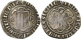 Italien-Sizilien
Federico il Semplice 1355-1377 Pierreale o.J. GP-Messina Interpunktionsvariante mit Dreipunkten als Wortrenner in Avers und Revers u...