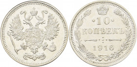 Russland
Nikolaus II. 1894-1917 10 Kopeken 1916, o.Mzz.-Osaka Bitkin 209 Prachtexemplar. Prägefrisch