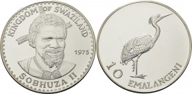 Swaziland
Sobhuza II. 1968-1982 10 Emalangeni 1975. KM 25 Polierte Platte