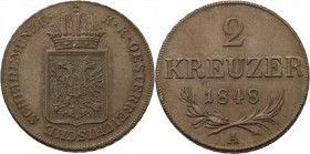 Kaiserreich Österreich
Franz Joseph I. 1848-1916 2 Kreuzer 1848, A-Wien Jaeger 261 Prachtvolles Exemplar. Prägefrisch