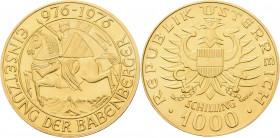 Österreich
 1000 Schilling 1976. 1000 Jahre Babenberger Schlumberger 702.1 Friedberg 909 GOLD. 13.49 g. Winz. Randfehler, fast Stempelglanz