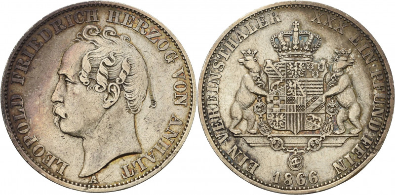 Anhalt-Dessau
Leopold Friedrich 1817-1871 Taler 1866, A-Berlin AKS 30 Jaeger 79...