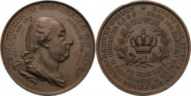 Baden-Durlach
Karl Friedrich 1746-1806 Bronzemedaille 1828 (Boltschauser/Doell) 100. Geburtstag. Brustbild nach rechts / Krone über Zweigen im doppel...