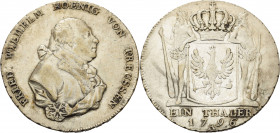 Brandenburg-Preußen
Friedrich Wilhelm II. 1786-1797 Taler 1796, A-Berlin Olding 3 Jaeger 25 v. Schrötter 40 Davenport 2599 Sehr schön