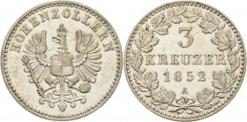 Brandenburg-Preußen
Friedrich Wilhelm IV. 1840-1861 3 Kreuzer 1852, A-Berlin Für Hohenzollern AKS 23 Jaeger 20 Kl. Randfehler, vorzüglich