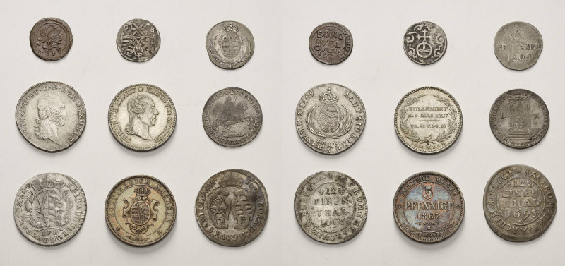 Sachsen
Lot-9 Stück Interessantes Lot von Sächsischen Münzen. Darunter: 1/6 Tal...