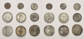 Sachsen
Lot-9 Stück Interessantes Lot von Sächsischen Münzen. Darunter: 1/6 Taler 1809, 1827 (Tod). Groschen 1741 (Vikariat). 1/12 Taler 1693, 1695. ...