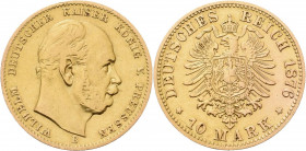 Preußen
Wilhelm I. 1861-1888 10 Mark 1876 B Jaeger 245 Seltener Jahrgang. Leichte Fassungsspuren, fast sehr schön/sehr schön