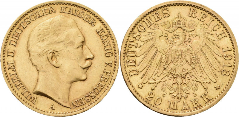 Preußen
Wilhelm II. 1888-1918 20 Mark 1913 A Jaeger 252 Kl. Kratzer, sehr schön...