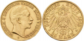 Preußen
Wilhelm II. 1888-1918 20 Mark 1913 A Jaeger 252 Kl. Kratzer, sehr schön-vorzüglich/vorzüglich