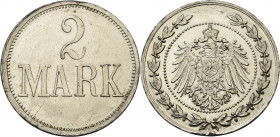 Proben und Abschläge
 2 Mark o.J. Zink vernickelt, Glatter Rand. 28,6 mm, 5,16 g Schaaf - Slg. Beckenbauer - Selten. Kl. Randfehler, fast vorzüglich/...