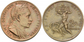Proben und Abschläge Preußen
 20 Mark 1913 (K. Goetz) Bronze, Rand glatt Schaaf 253 G1 5.06 g. Fast prägefrisch