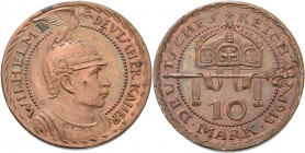 Proben und Abschläge Preußen
 10 Mark o.J. (K. Goetz) Kupfer, Rand glatt Schaaf ad 253 a G2 Kienast -, vgl. 76 3.38 g. Kl. Kratzer, vorzüglich-Stempe...