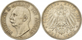 Anhalt
Friedrich II. 1904-1918 3 Mark 1911 A Jaeger 23 Sehr schön/sehr schön-vorzüglich