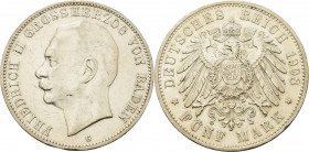 Baden
Friedrich II. 1907-1918 5 Mark 1908 G Jaeger 40 Sehr schön/sehr schön-vorzüglich