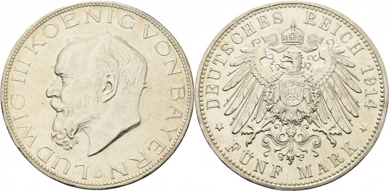 Bayern
Ludwig III. 1913-1918 5 Mark 1914 D Jaeger 53 Kl. Randfehler, vorzüglich...