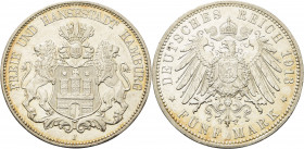 Hamburg
 5 Mark 1913 J Jaeger 65 Kl. Randfehler, fast vorzüglich