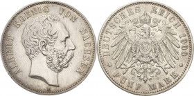 Sachsen
Albert 1873-1902 5 Mark 1900 E Jaeger 125 Avers leicht bearbeitet, sehr schön