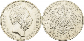 Sachsen
Albert 1873-1902 5 Mark 1902 E Auf seinen Tod Jaeger 128 Sehr schön-vorzüglich