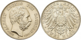 Sachsen
Albert 1873-1902 2 Mark 1902 E Auf seinen Tod Jaeger 127 Vorzüglich-Stempelglanz