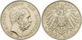 Sachsen
Albert 1873-1902 2 Mark 1902 E Auf seinen Tod Jaeger 127 Min. Randfehler, vorzüglich-prägefrisch