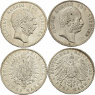 Sachsen
Albert 1873-1902 5 Mark 1875 und Georg - 5 Mark 1903 Jaeger 122, 130 2 Stück. Fast sehr schön und sehr schön