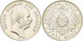 Sachsen
Georg 1902-1904 2 Mark 1904 E Jaeger 129 Vom Erstabschlag. Kl. Kratzer, vorzüglich-Stempelglanz