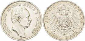 Sachsen
Friedrich August III. 1904-1918 3 Mark 1908 E Jaeger 135 Vom polierten Stempel. Vorzüglich-Stempelglanz