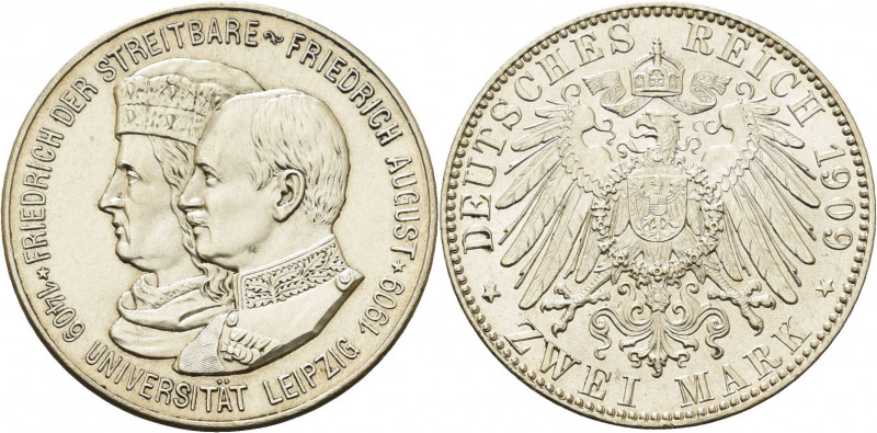 Sachsen
Friedrich August III. 1904-1918 2 Mark 1909 (E) Universität Leipzig Jae...
