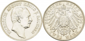Sachsen
Friedrich August III. 1904-1918 2 Mark 1914 E Jaeger 134 Vorzüglich/vorzüglich-Stempelglanz