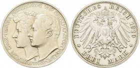 Sachsen-Weimar-Eisenach
Wilhelm Ernst 1901-1918 3 Mark 1910 A 2. Hochzeit Jaeger 162 Fast vorzüglich