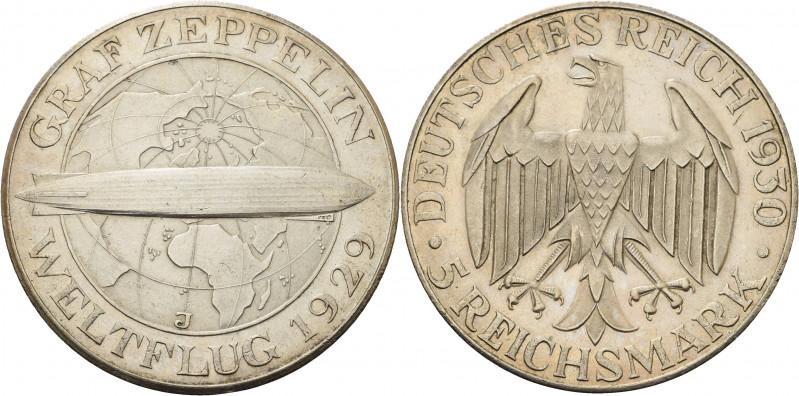 Gedenkausgaben
 5 Reichsmark 1930 J Zeppelin Jaeger 343 Leicht berieben, vorzüg...