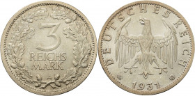 Gedenkausgaben
 3 Reichsmark 1931 A Kursmünze Jaeger 349 Prachtvolles Exemplar. Kl. Randfehler, fast Stempelglanz