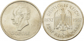 Gedenkausgaben
 5 Reichsmark 1932 D Goethe Jaeger 351 Vorzüglich-Stempelglanz