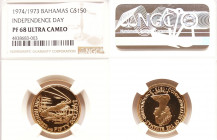 Bahamas
Britisch, seit 1825
150 Dollars 1973/74, Hummer. 8,19 g. 917/1000. Auflage nur 4787 Ex. Im NGC-Blister mit Grading PF 68 ULTRA CAMEO. Polierte...