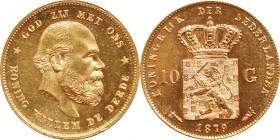 Niederlande-Königreich. Wilhelm III. 1849-1890.
10 Gulden 1879. K.M. 106, Friedberg 342, Schulman 549., vz-st