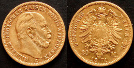 PREUSSEN, KÖNIGREICH
Wilhelm I., 1861-1888, 1871 Deutscher Kaiser 20 Mark 1871 A. J. 243., ss