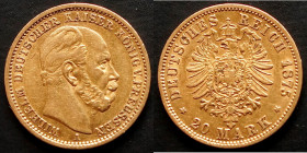 PREUSSEN, KÖNIGREICH
Wilhelm I., 1861-1888, 1871 Deutscher Kaiser 20 Mark 1875 A. J. 243., ss